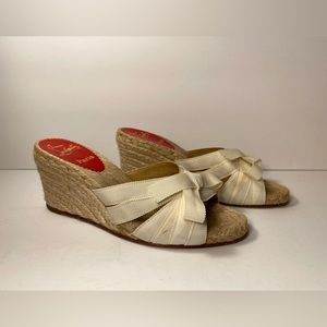 Christian Louboutin tibiron wedge espadrille sandals ribbon ivory 36
